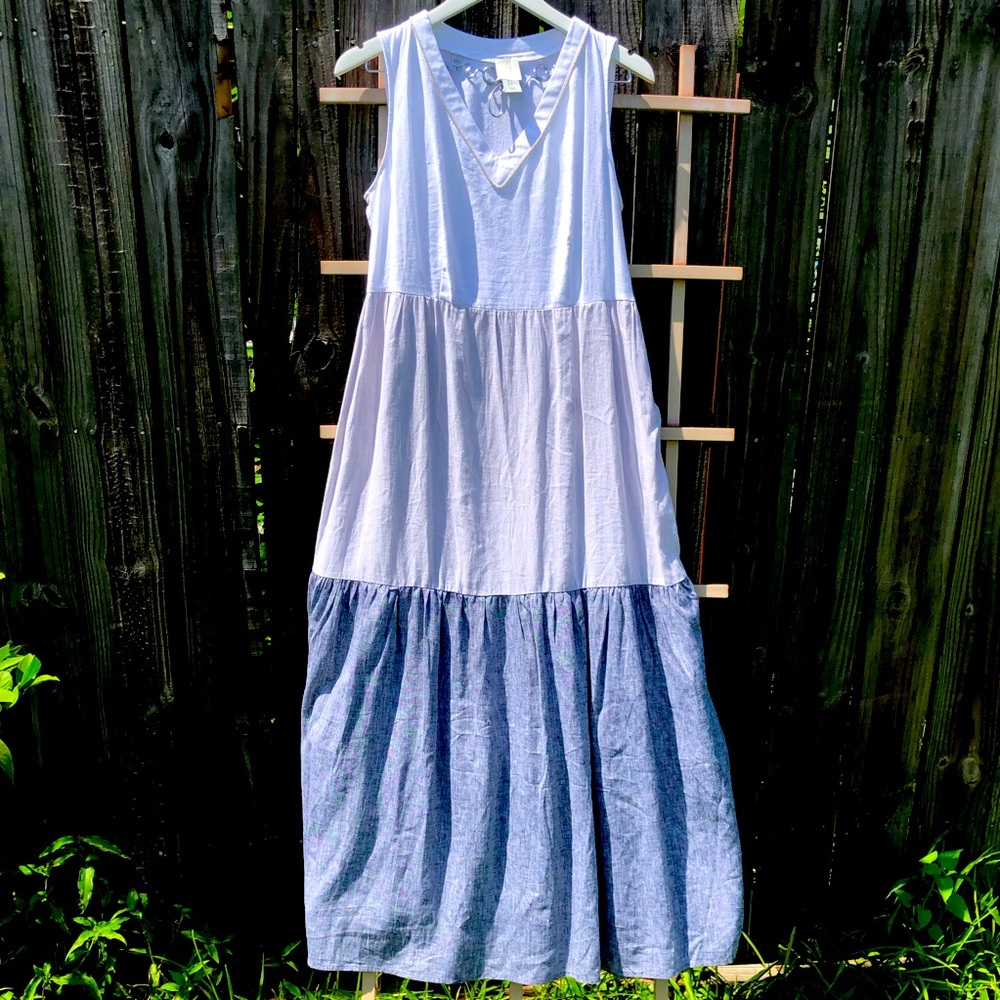 Joie Bohemian Color Block Linen Blend Maxi Dress S